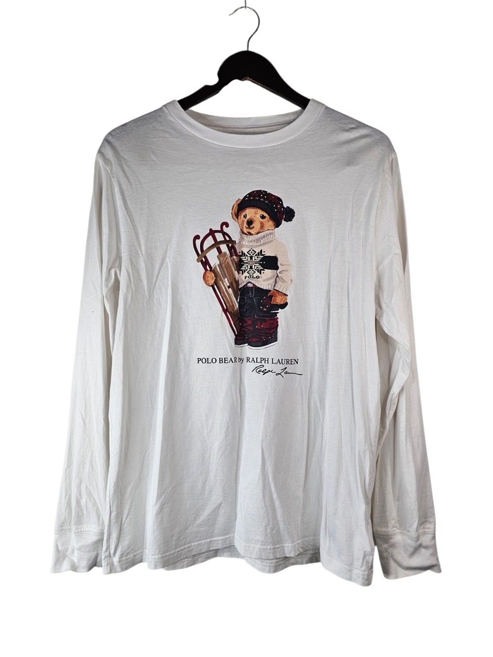 Polo Ralph Lauren Boys XL 18-20 Sledding Polo Bear Long Sleeve White T-Shirt